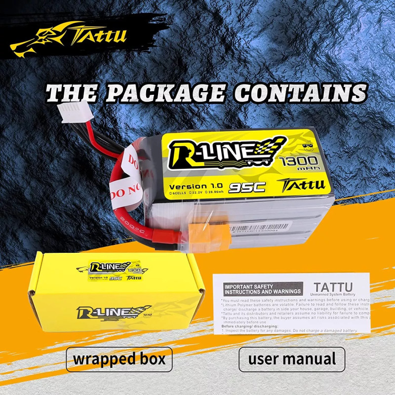 Tattuu R Line Logo 2X Batería Tattu R-Line 95C 22,2V 1300mAh Lipo 6S XT60